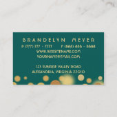 Teal et carte de visite de points de Bokeh d'or (Dos)
