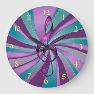 Teal et horloge murale de clef de musique de
