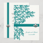 Teal et invitation de mariage de White Fleur de (Devant / Derrière)