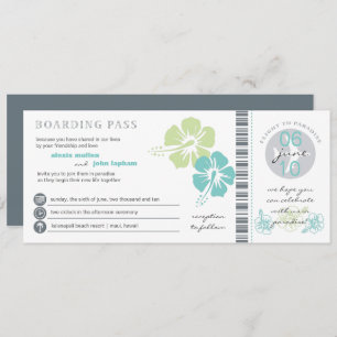 Teal et mariage de carte d'embarquement de fleur