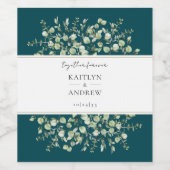 Teal Eucalyptus Together Forever Wedding  Wijn Etiket (Enkel label)