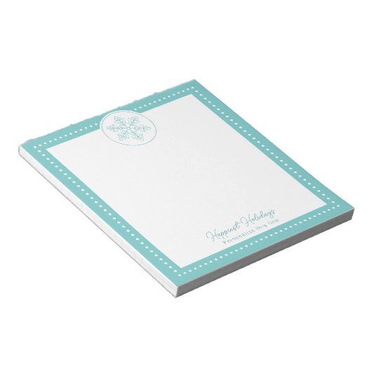 Teal Fancy Snowflake Personalized Holiday Notitieblok (Schuin)