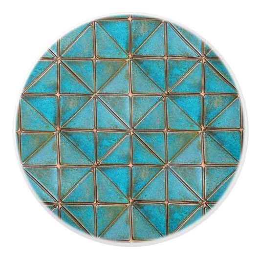 Teal faux-copper patina X-pattern aged texture  Keramische Knop (Voorkant)