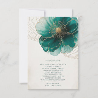 Teal Floral Gold Wedding Thank You  Bedankkaart