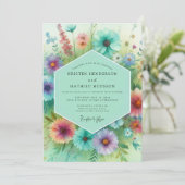 Teal Floral Meadow Wedding Kaart (Staand voorkant)