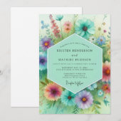Teal Floral Meadow Wedding Kaart (Voorkant / Achterkant)
