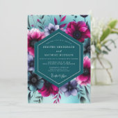 Teal Floral Whimsy Wedding Kaart (Staand voorkant)