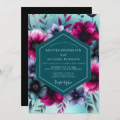 Teal Floral Whimsy Wedding Kaart (Voorkant / Achterkant)