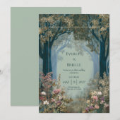 Teal Forest Archway Gold Frame Romantic Floral Kaart (Voorkant / Achterkant)