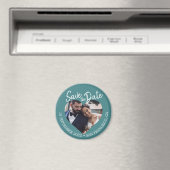 Teal Foto Moderne Script Bewaar de Datum Magneet (Insitu (Vaatwasser))