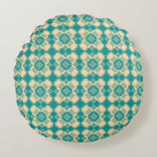 Teal Geel Schachbrett Argyle Patroon Rond Kussen