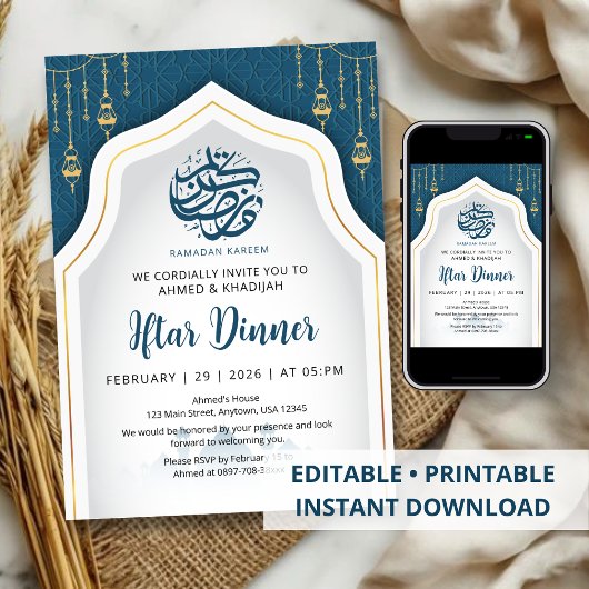 Teal Geometric Arch Ramadan Iftar Invitation