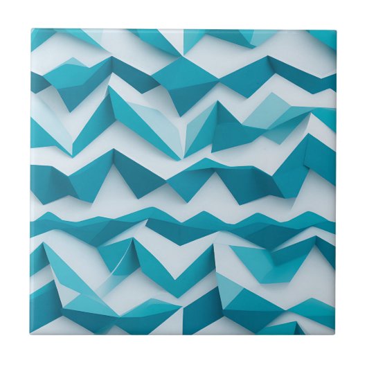 Teal Geometric Chevron 3D Pattern Tegeltje (Voorkant)