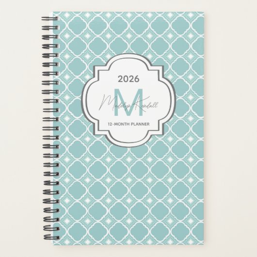 Teal Geometric Pattern Custom Monogram Name (Devant)