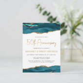 Teal Gold Agate 50th Anniversary Invitation Briefkaart (Staand voorkant)