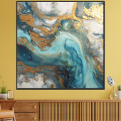 Teal Gold Currents – Art mural fluide abstrait (Insitu(Salon))