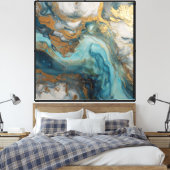 Teal Gold Currents – Art mural fluide abstrait (Insitu(Chambre))