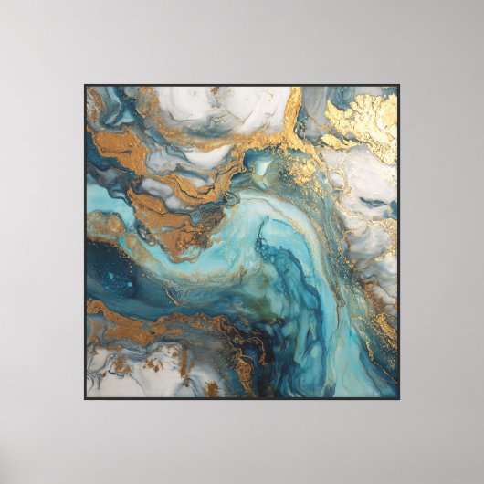 Teal Gold Currents – Art mural fluide abstrait (Recto)