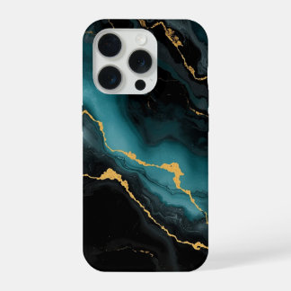 Teal & Gold Marble Luxe Phone Case iPhone 15 Pro Hoesje