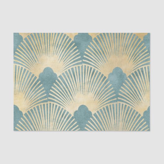 Teal gold pattern, fan feather pattern, Art Deco c Tissuepapier (Voorkant)