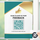 Teal Gold QR-code Klantfeedback Beoordeling Raamsticker (Huis)
