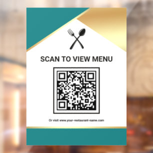 Teal Gold Restaurant Digitaal QR Code Menu Raamsticker
