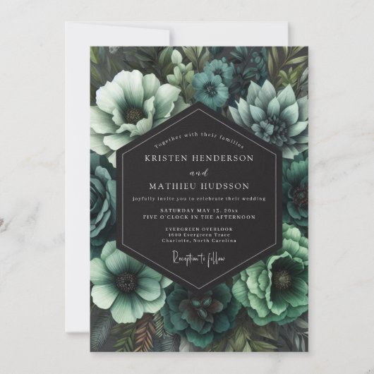 Teal Gothic Bloom Wedding Kaart (Voorkant)