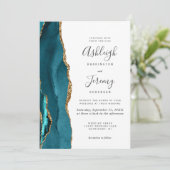Teal Goud Agaat QR Code Bruiloft Kaart (Staand voorkant)