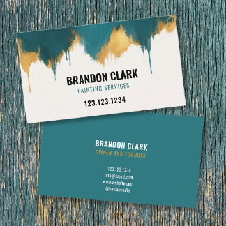 Teal Goud Drip Streep Bovenrand Ontwerp Schilderij Visitekaartje