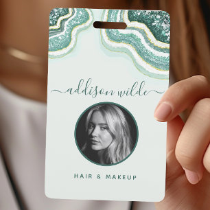 Teal Goud Glitter Agate Geode Luxe ID Badge