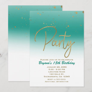 Teal & Goud Moderne Glamour Confetti Verjaardagsfe Kaart
