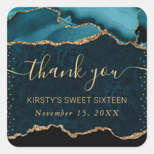 Teal & Goud Nep Glitter Agate Marmer Sweet 16 Vierkante Sticker