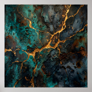 Teal Goud Steen Abstract Poster
