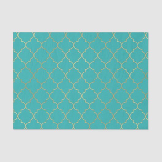 Teal & Goud Vierbladpatroon Feest Tissuepapier (Voorkant)