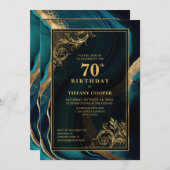 Teal Gouden 70ste Verjaardagsfeestje Kaart (Voorkant / Achterkant)