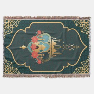 Teal Gouden Geometrische Huisvloerkleed Mihrab Deken