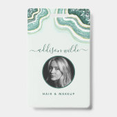 Teal Gouden Glitter Agate Geode Luxe ID Badge (Voorzijde)