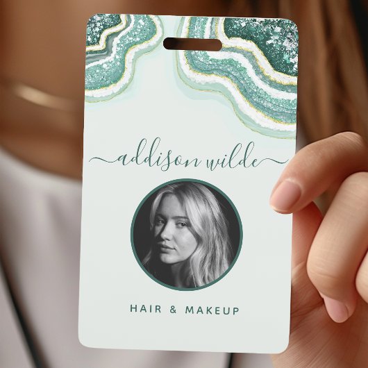 Teal Gouden Glitter Agate Geode Luxe ID Badge