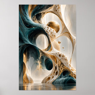 Teal Gouden Organische Bogen en Bollen Surrealisti Poster
