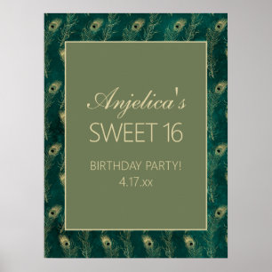Teal Gouden Pauwveren Meisje Sweet 16 Poster