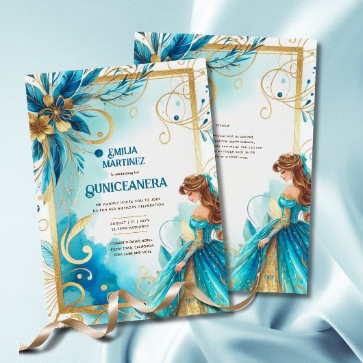 Teal Gouden Quinceañera-jurk Kaart