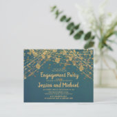 Teal Gouden Slingerlichten Verloving Feest Briefkaart (Staand voorkant)