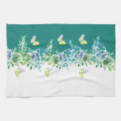 Teal Green Botanical Butterflies Kitchen Towel Theedoek (Horizontaal)