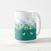 Teal Green Butterflies Floral Mug (Devant droit)