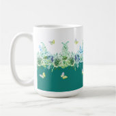 Teal Green Butterflies Floral Mug (Gauche)