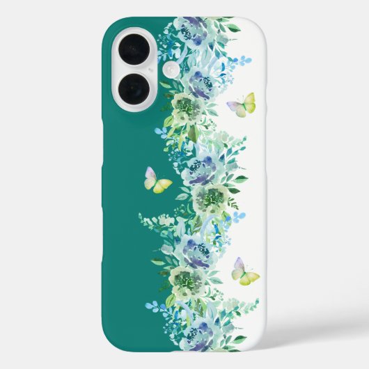Teal Green Butterfly Floral Phone Case (Achterkant)