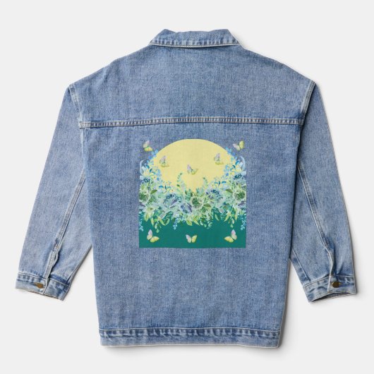 Teal Green Floral Butterfly Denim Jacket (Achterkant)
