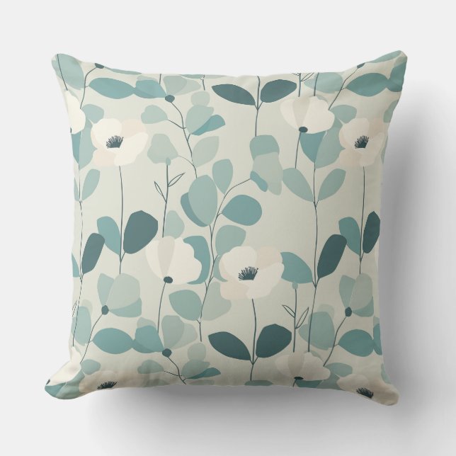Teal Green Floral Throw Pillow Buitenkussen (Voorkant)