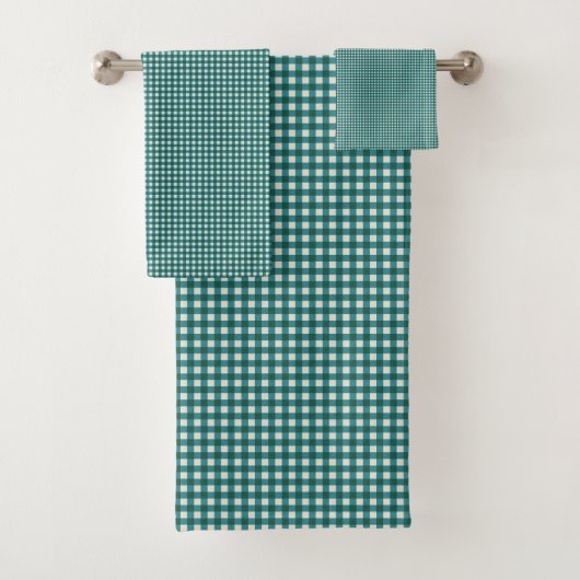 Teal Green Gingham Plaid Holiday Pattern Bad Handdoek (Insitu)