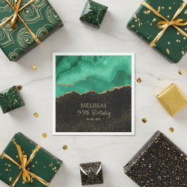 Teal Green Gold Glitter Abstract Watercolor Marble Servet